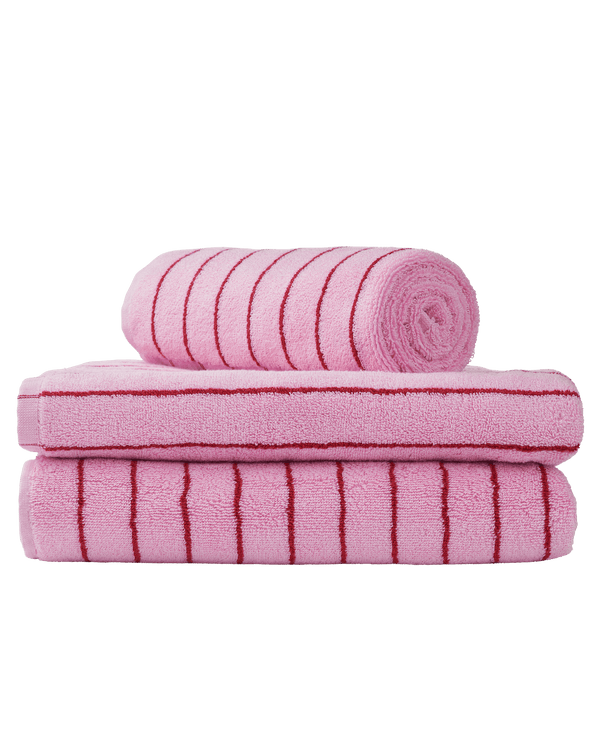 Naram towels, Baby pink & Ski patrol red